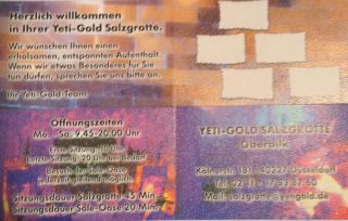 5 Eintritte Soleoase in Salzgrotte YETIGOLD Düsseldorf auch in Oberhausen nutzbar