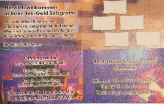 5 Eintritte Sole-Sauerstoff-Oase in Salzgrotte YETIGOLD Düsseldorf